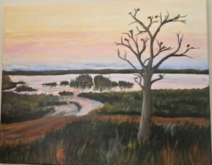 A scenic water colour painting in the Western Australian outback